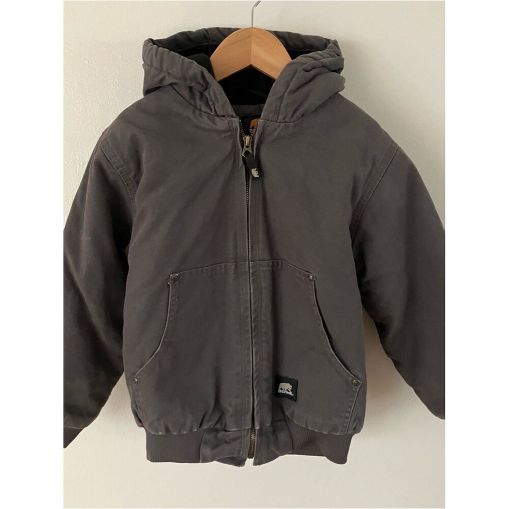 Berne Kids 7-8 Softstone Duck Hooded Jacket in Charcoal Gray